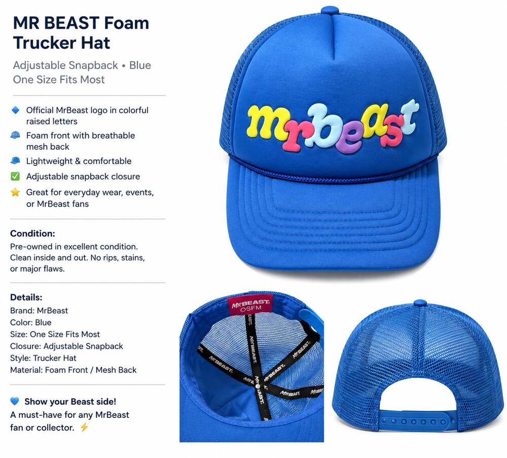 MrBeast Foam Trucker Hat Blue Adjustable Snapback